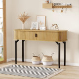 Fluted Console Table With Storage,Wood Sofa Table With Sliding Door,Entryway Table