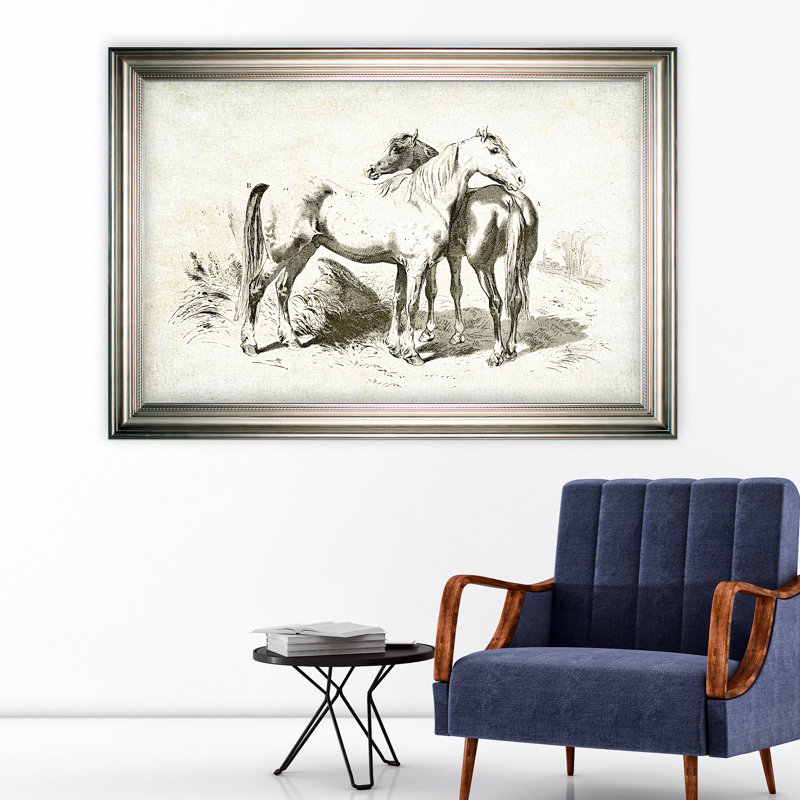 « équin assiette iv », reproduction, Cadre argenté, H 31 po x l 43 po x P 1,5 po, Blanc mat