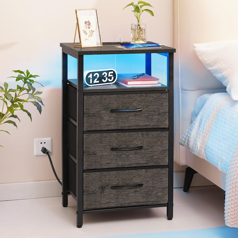 Jameire Night Stand with Charging Station, Gray