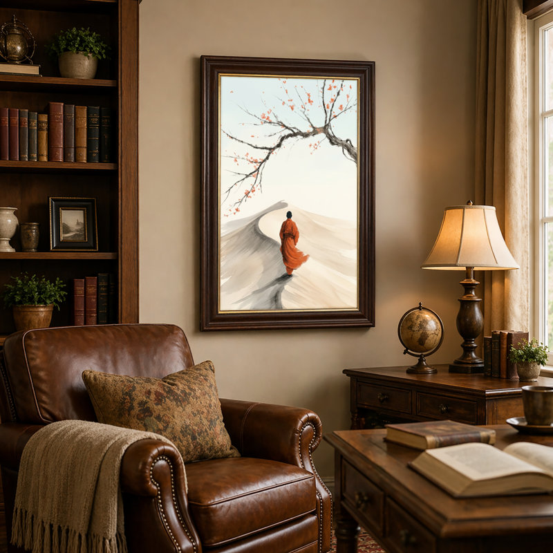 Art mural antique sur toile encadré doré pour le salon, la chambre à coucher, le bureau ou le vestibule - Décoration murale décorative avec sentier zen