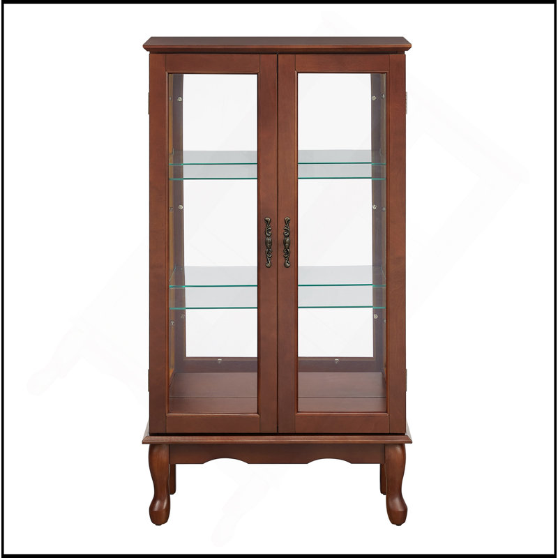 Vitrine lumineuse avec tablettes réglables et panneau arrière en miroir pour exposer des objets de collection