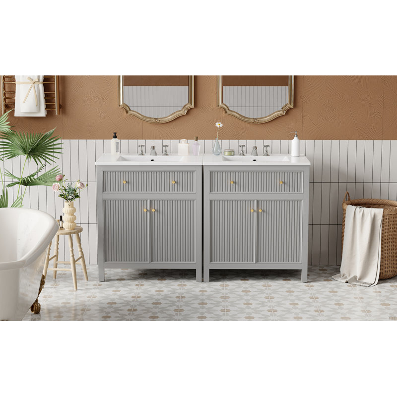 Ensemble de meuble-lavabo sur pied 60 po avec lavabo en céramique 60 po