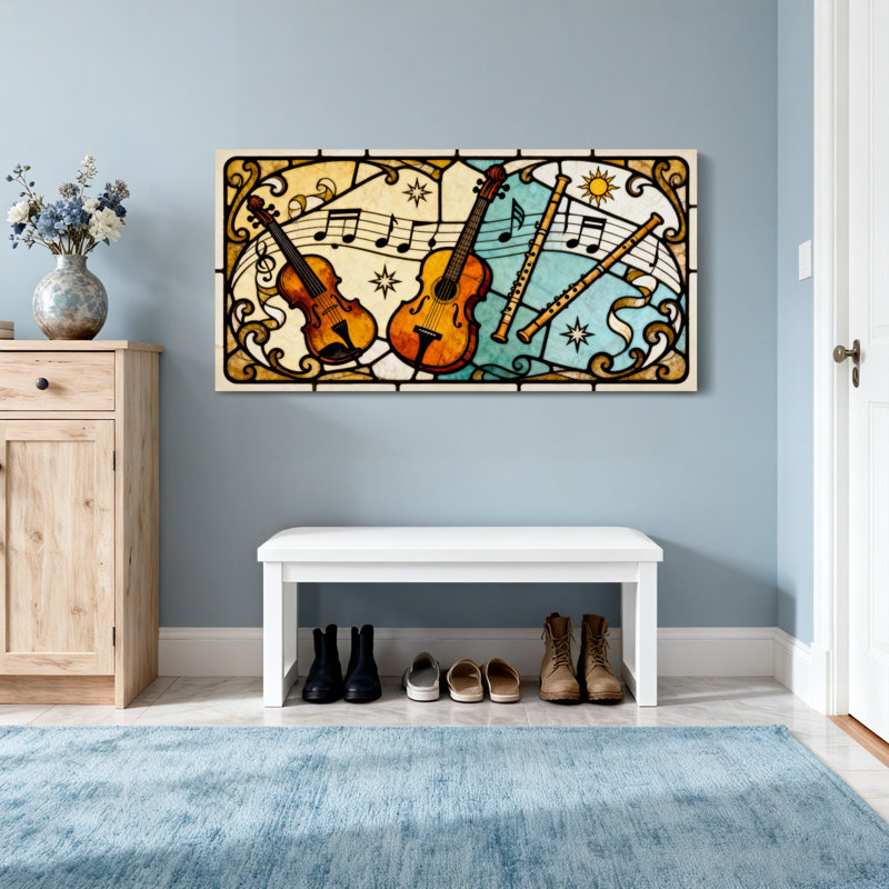 Motif d'instruments de musique et de notes tendance, H 24 po x l 48 po