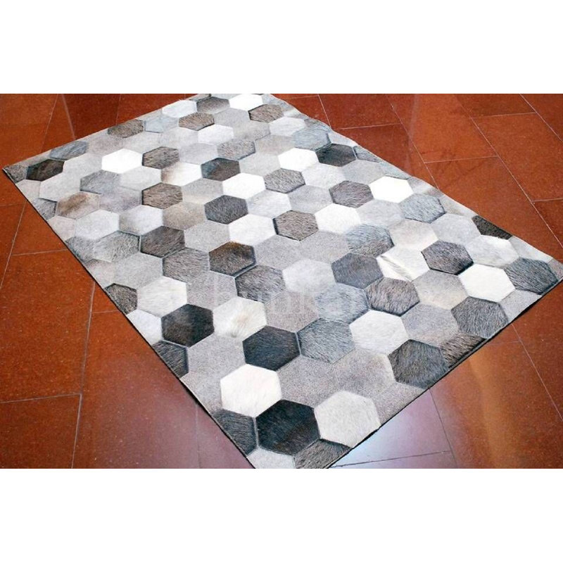 Mckinney Geometric Cowhide Area Rug, Rectangle 120 x 180cm