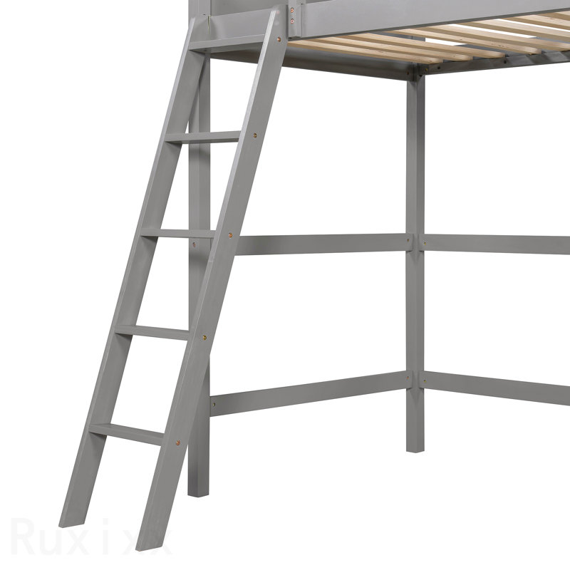 Lit mezzanine simple en bois massif avec échelle, Grey