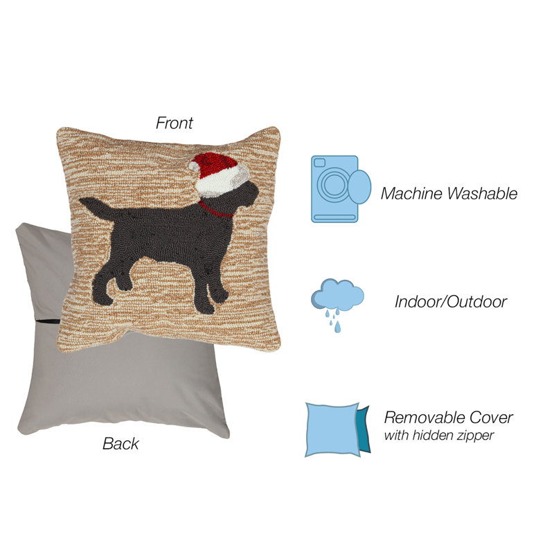 18" Beige and Black Christmas Dog Indoor/Outdoor Pillow