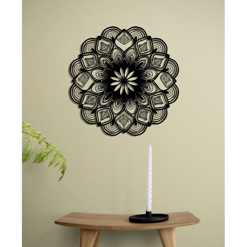 Metal Mandala Abstract Wall Hanging Décor, Creative Floral Metal Wall Art Home Decoration, Matte Black