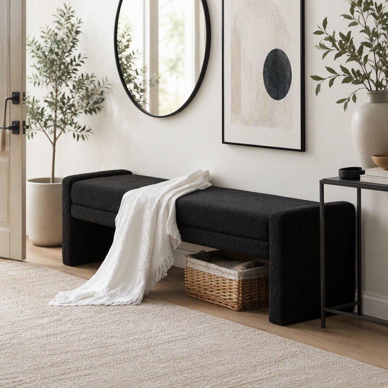 Banc rembourré 66,9 po moderne avec accoudoirs surdimensionnés pour lit d'entrée, Black