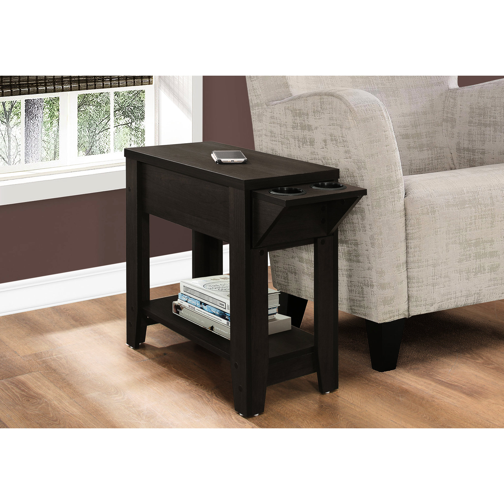 Winston Porter Compact Transitional Side End Table With Dual Cup Holder ...