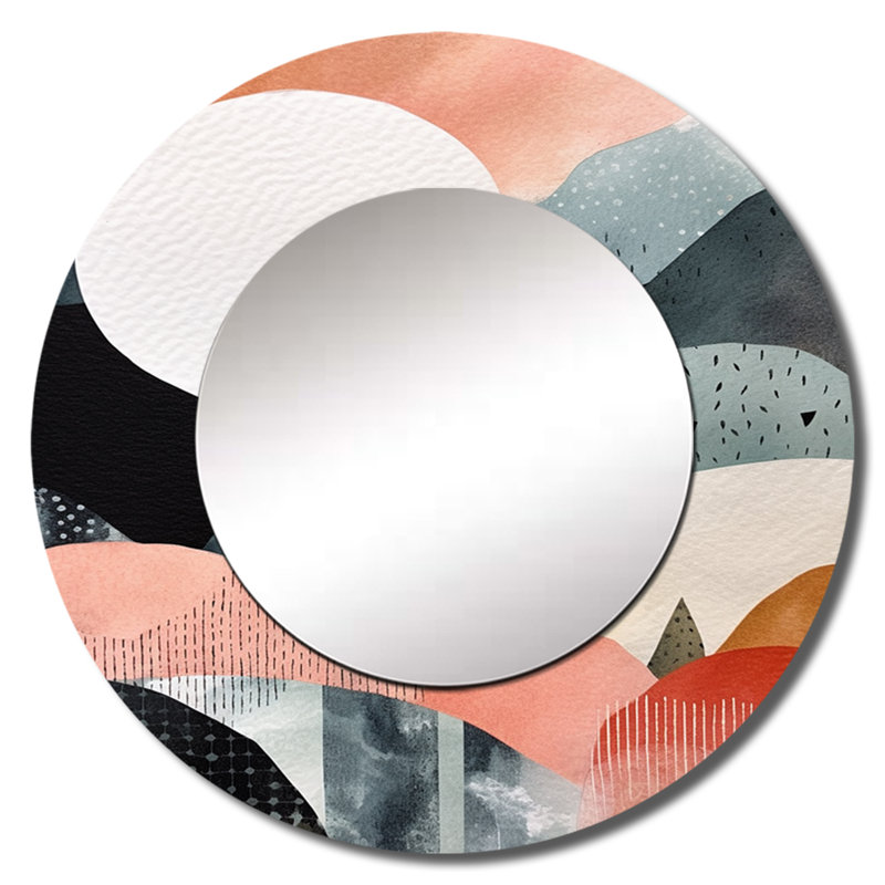 Nordic Elegance Bold Landscape - grand miroir scandinave, miroir mural décoratif rond blanc, impression d'art en métal