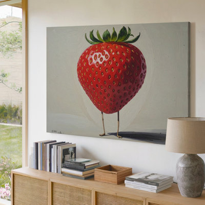 Wall Art Canvas Whimsical Strawberry Character Canvasminimalist Funny Fruit
