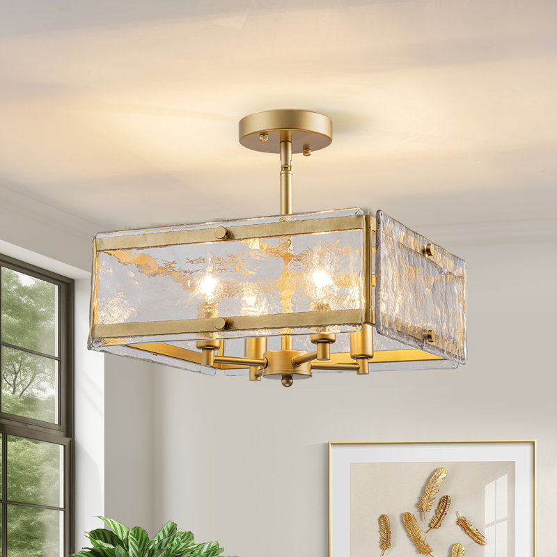 Kourtney 4-Light Farmhouse Modern Clear Glass Semi Flush Ceiling Light, Gold