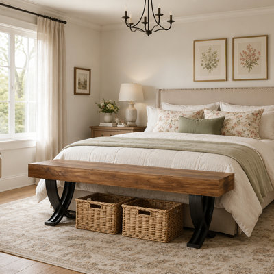 Stylish and Sturdy Rustic-Industrial Bench for Entryway, Bed End, or Plant Display