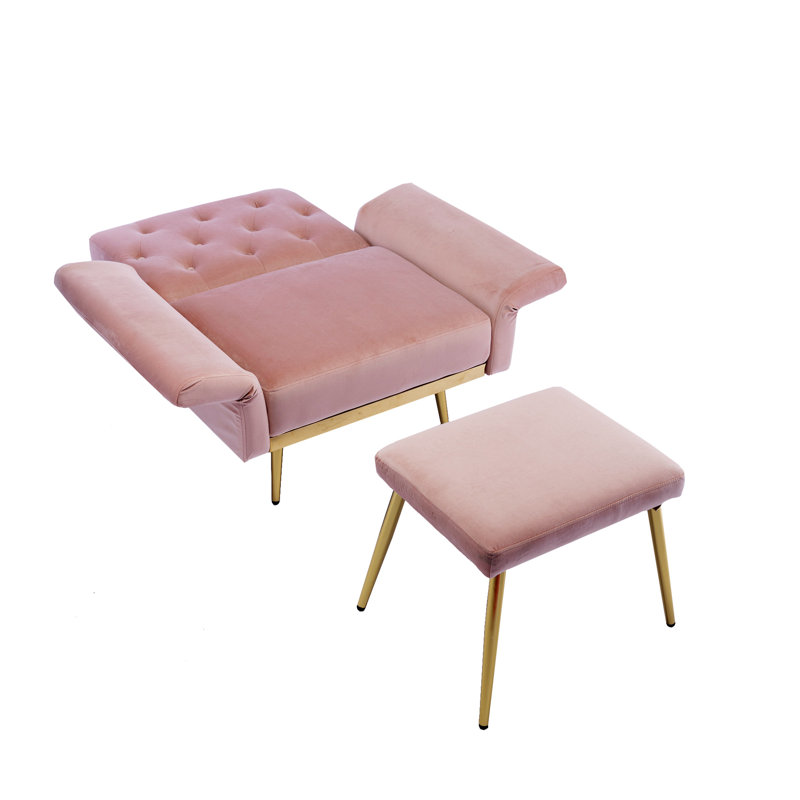 Chaise d'appoint avec accoudoirs et dossier réglables, Velours rose