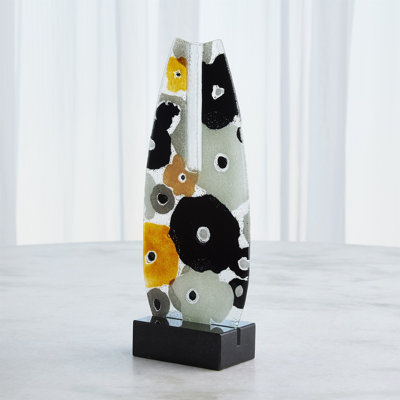 Fused Floral Flat Vase-Neutral