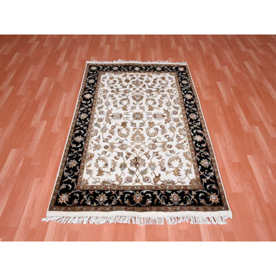 4'1" x 6'0" New Hand Knotted Ivory Wool & Silk Rectangle Oriental Rug - MOA10275046
