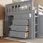 Lit mezzanine simple avec armoire de rangement, armoire à tiroirs et tablettes et bureau coulissant, lit mezzanine en bois d'hévéa