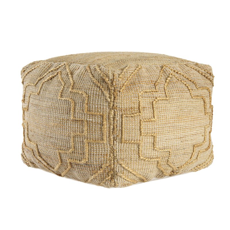 Christalyn Contemporary Damask Handmade Jute Upholstered Ottoman Pouf