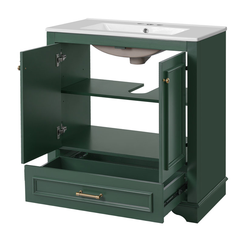 Meuble-lavabo 30 po avec lavabo en céramique, Vert