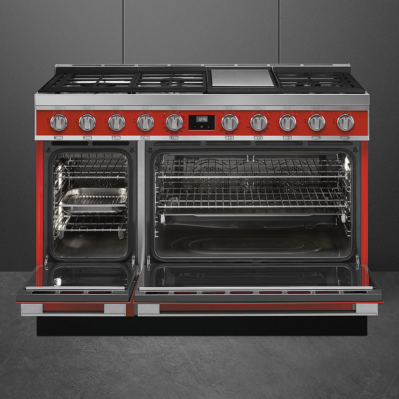 SMEG Portofino 48" 5.9 cu ft. Freestanding Dual Fuel Range, Red