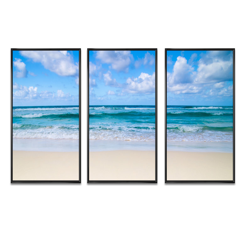 Serene Blue Tropical Beach - Photographie flottante sur toile, 3 pièces, Noir, noir, noir, noir, H 28 po x l 36 po