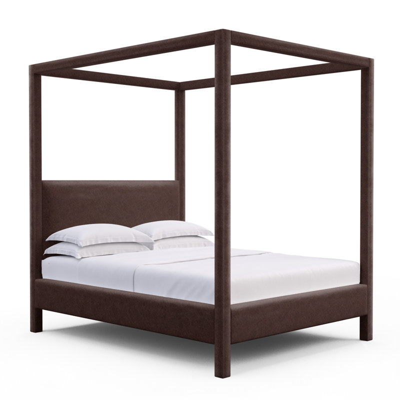 Lit tapissier Lafayette, Double, Cuir vieilli chocolat