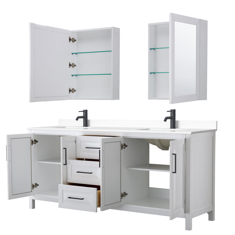 Daria 80'' W Double Vanity, White, Polished Chrome, Carrara Cultured Marble