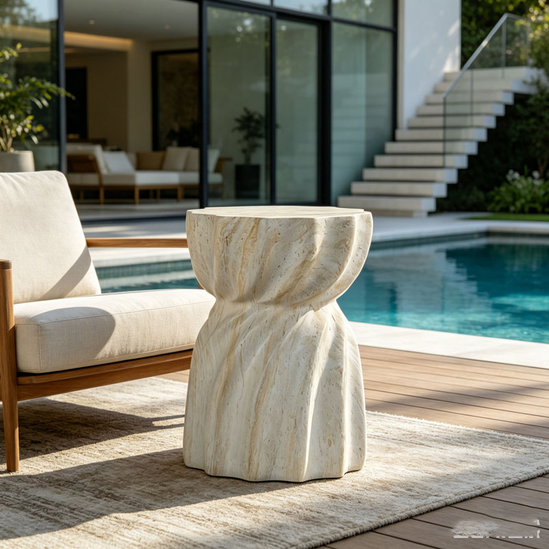 Cement Outdoor Patio End Tables, 18.9" H x 13.78" W x 13.78" D
