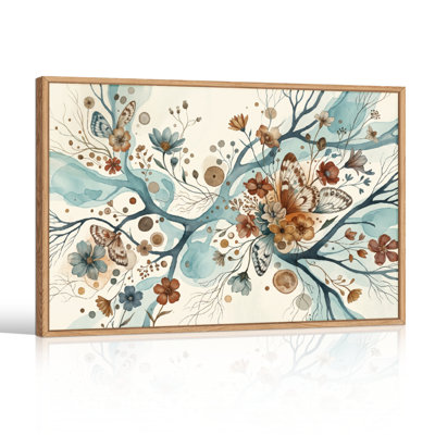 Ensemble de 1 tableau sur toile avec papillon et fleurs