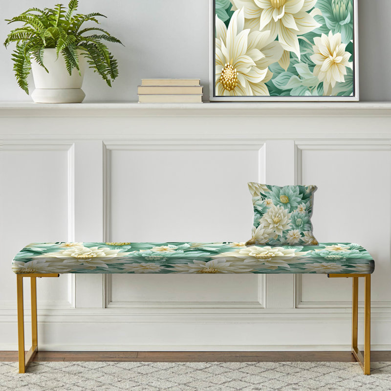 Banc rembourré or, Bohemian Dream Emerald Dahlia Pattern I 