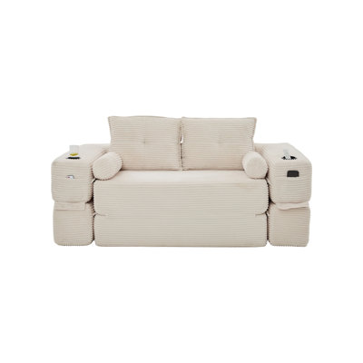 Canapé-lit convertible modulable, méridienne de sol en velours côtelé avec porte-gobelets et poches de rangement, montage sans outil, chaise longue pliante pour salon, chambre à coucher, appartement