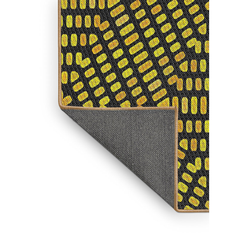Tapis jaune/noir tissé à la machine, Rectangle 7 pi x 10 pi