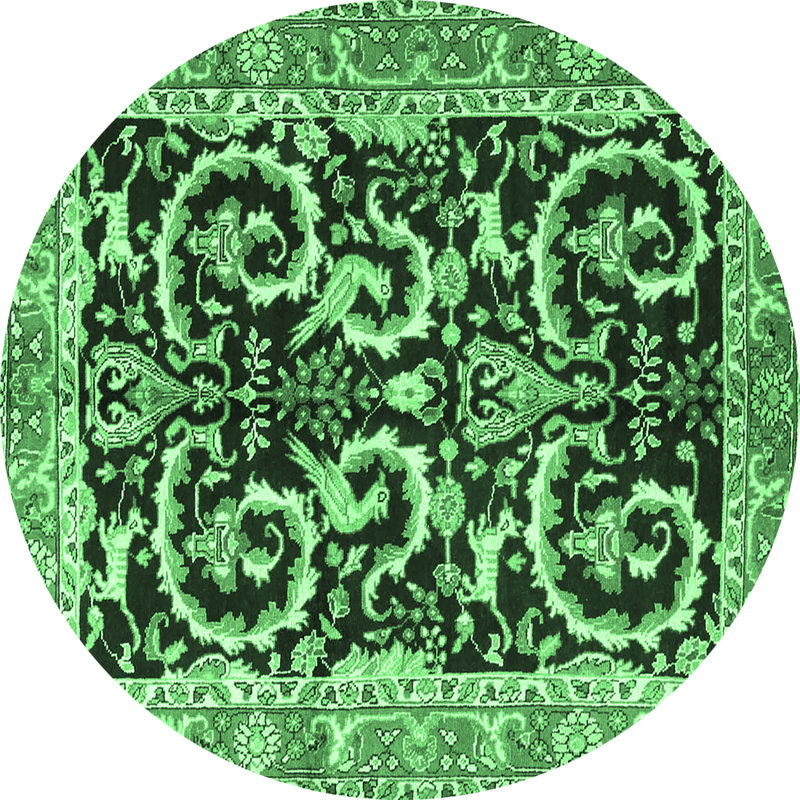 Tapis oriental vert / noir en laine et polyester tissé à la machine Kayelle, Rond 5 pi