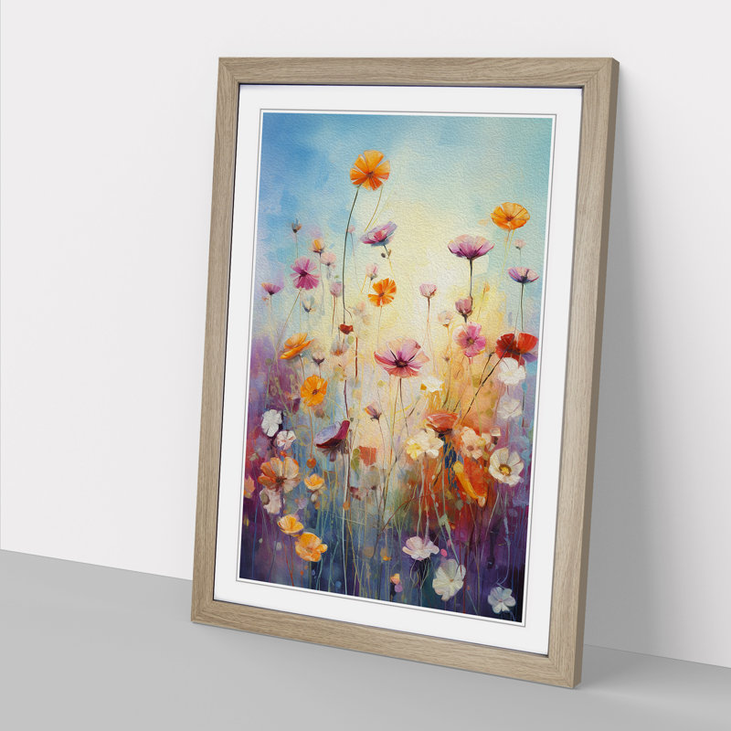 Wildflowers Action Painting Art - Framed Print, 64cm H x 46cm W, Oak Framed