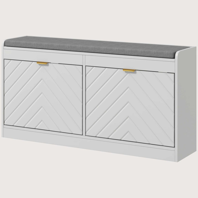 Upholstered Bench with 2 Flip Drawers