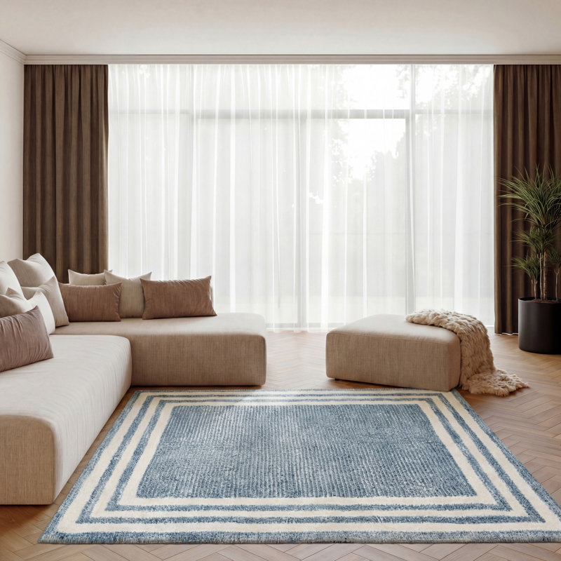  Tapis bleu ivoire à poils longs 5 pi 3 po x 7 pi 3 po Pacific, Bleu / Ivoire, Rectangle 5 pi 3 po x 7 pi 3 po