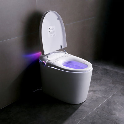 Toilette intelligente sans réservoir avec bidet intégré, une pièce, chasse d'eau automatique, ouverture / fermeture automatique, siège chauffant, lavage à bulles, eau chaude et sèche, température réglable, télécommande
