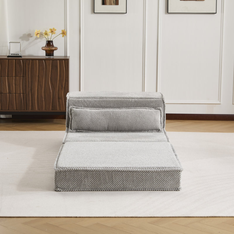 Canapé à compression Mahjong, canapé-lit convertible au sol, canapé modulaire modulaire désossé DIY, aucun assemblage requis, tissu polaire circulaire, canapé simple surdimensionné avec 1 coussin, gris clair