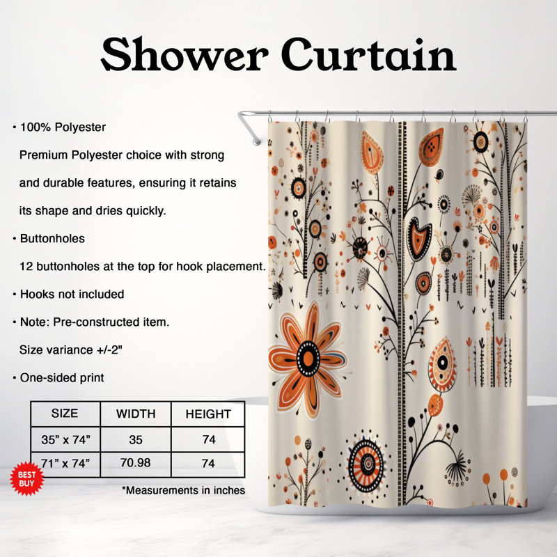 Rideau de douche Deidri, H 74 po x l 71 po