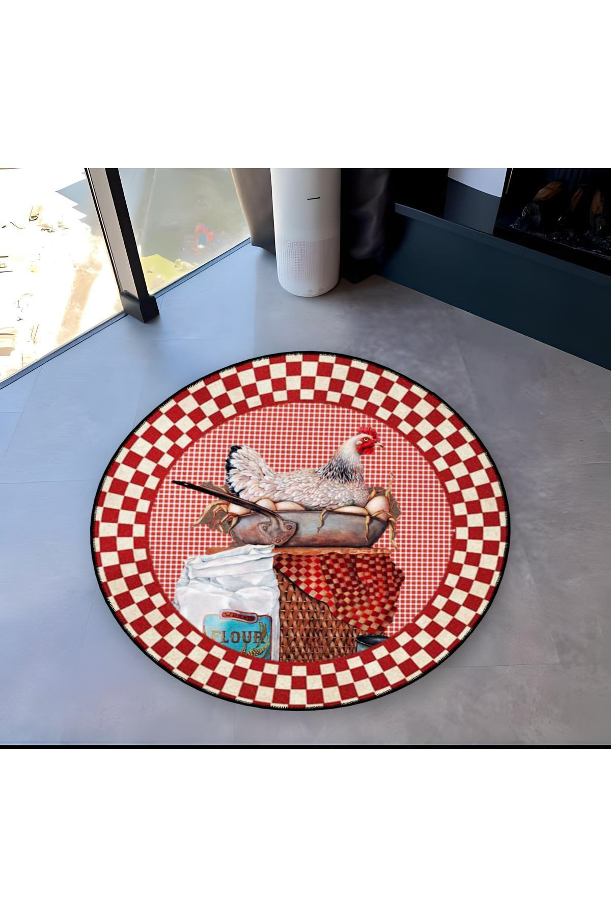 Hokku Designs Round Chicken and Egg Patterned Checkered Woven Base ...