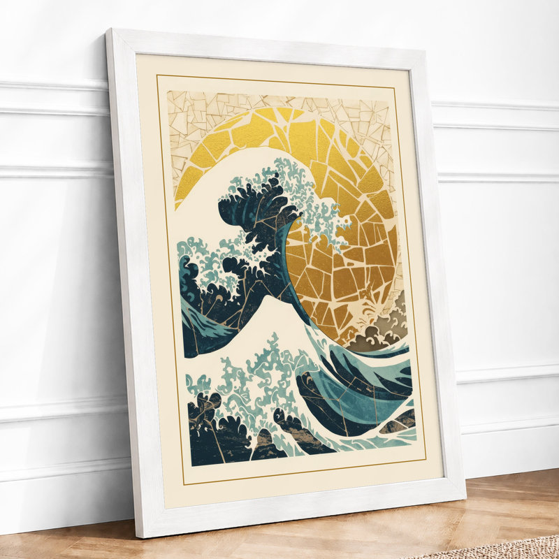Wave And Rising Sun Japandi - Print, A3 - 42.0 x 29.7 cm, White