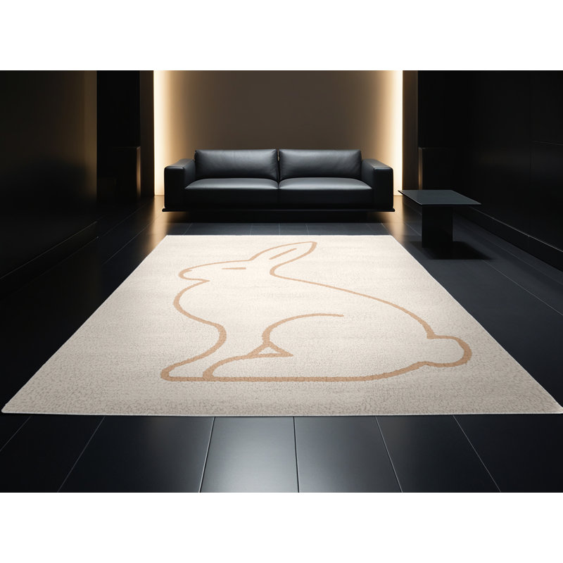 Soft Plush Evenson Easter Modern & Contemporary Abstract Area Rug in Beige – White Binding, 2x3