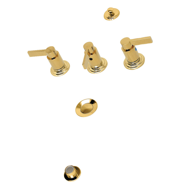 Kingston Brass NuvoFusion Three-Handle Vertical Spray Bidet Faucet with Brass Pop-Up, Polished Brass