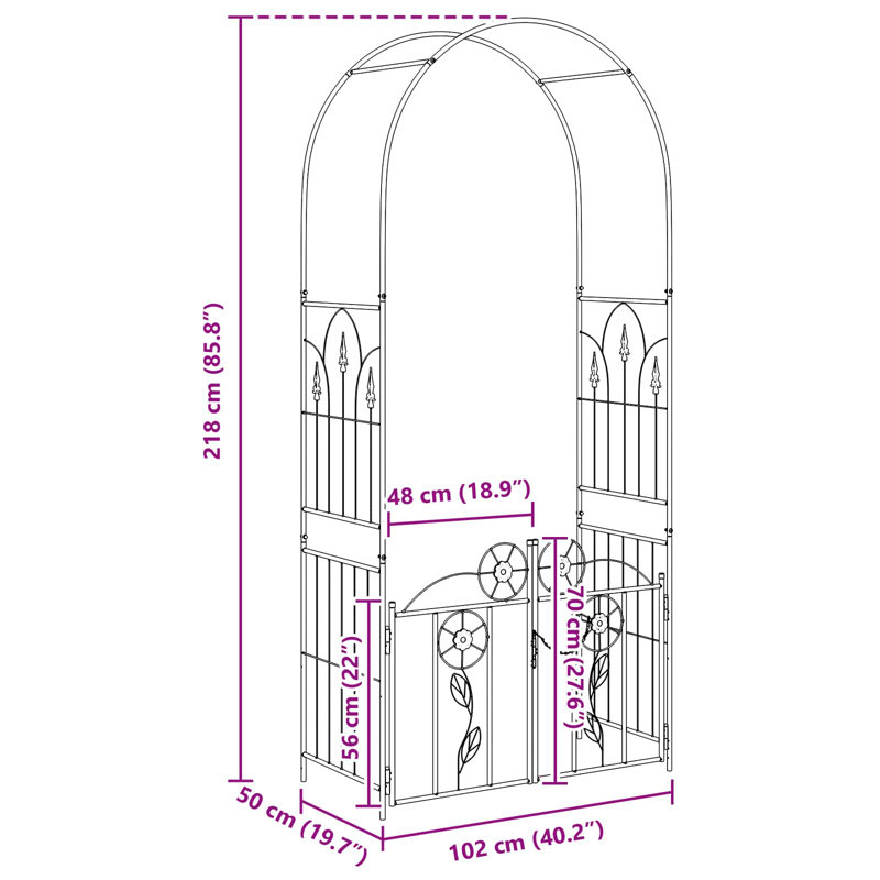 102cm W x 50cm D Steel Arbour, Black