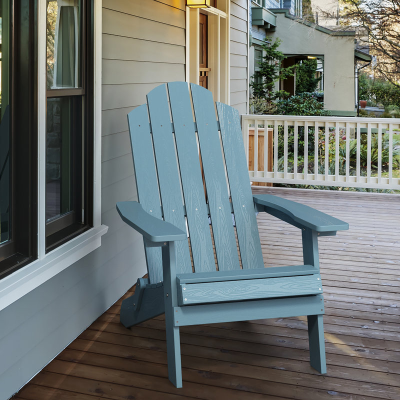 Our Store Loganne All Weather Outdoor HIPS Plastic Folding Adirondack Chair Fire Pit Chairs Oversized Patio Chair, Blue