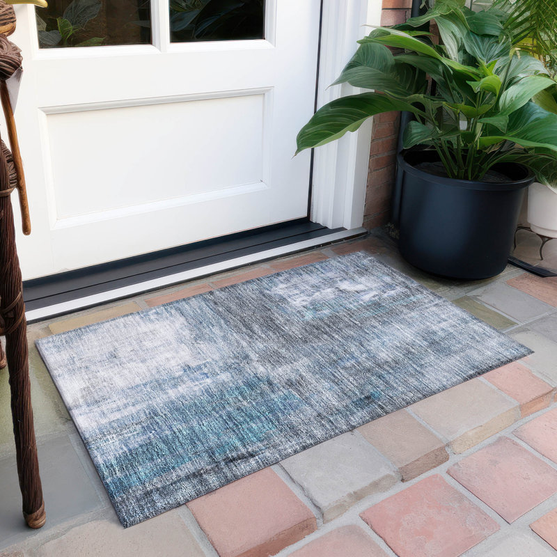 Blue Flat Woven Synthetic Washable Rectangular Rug 1'8" x 2'6"