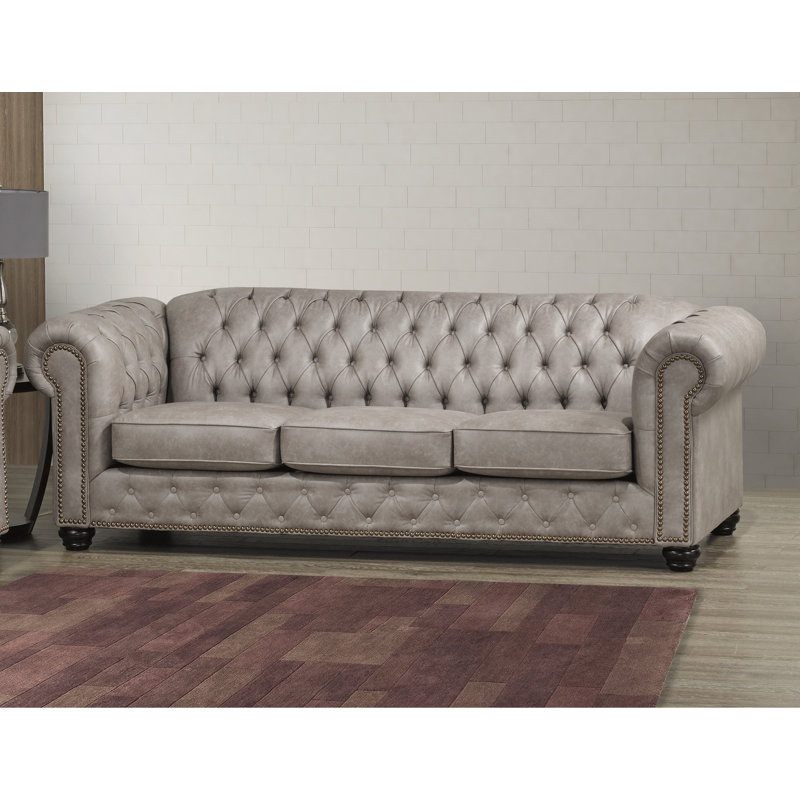 Canapé Chesterfield gris clair en similicuir Anim