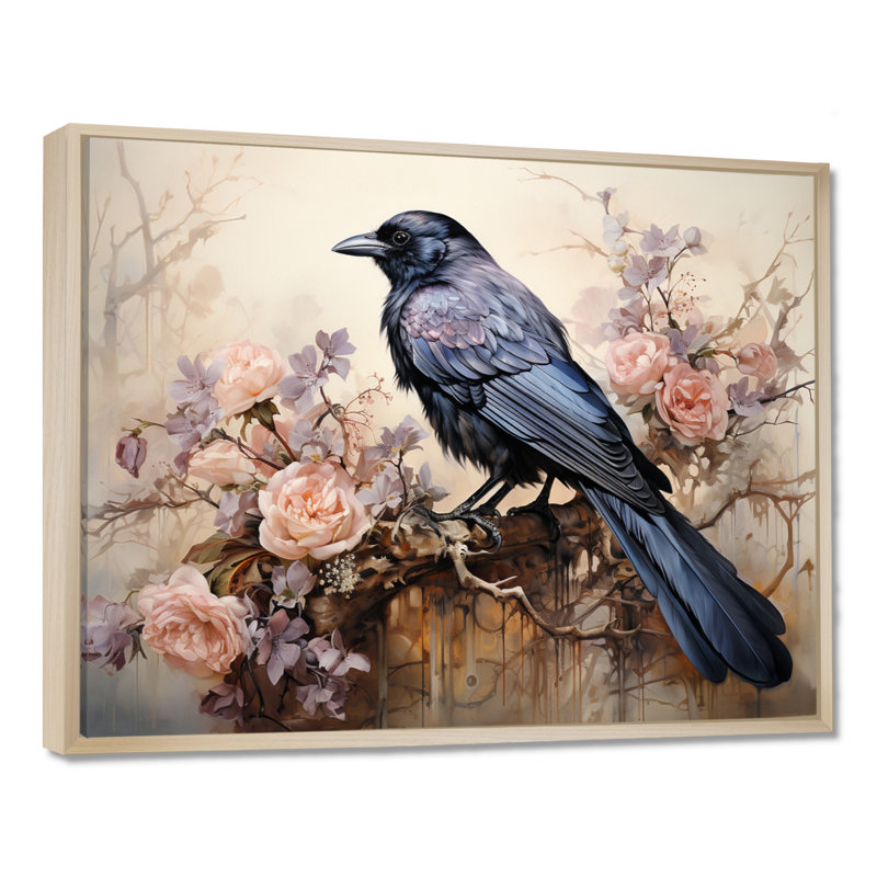Corbeau murmure II - Corbeau, reproduction sur toile, H 12 po x l 20 po, Cadre naturel flottant