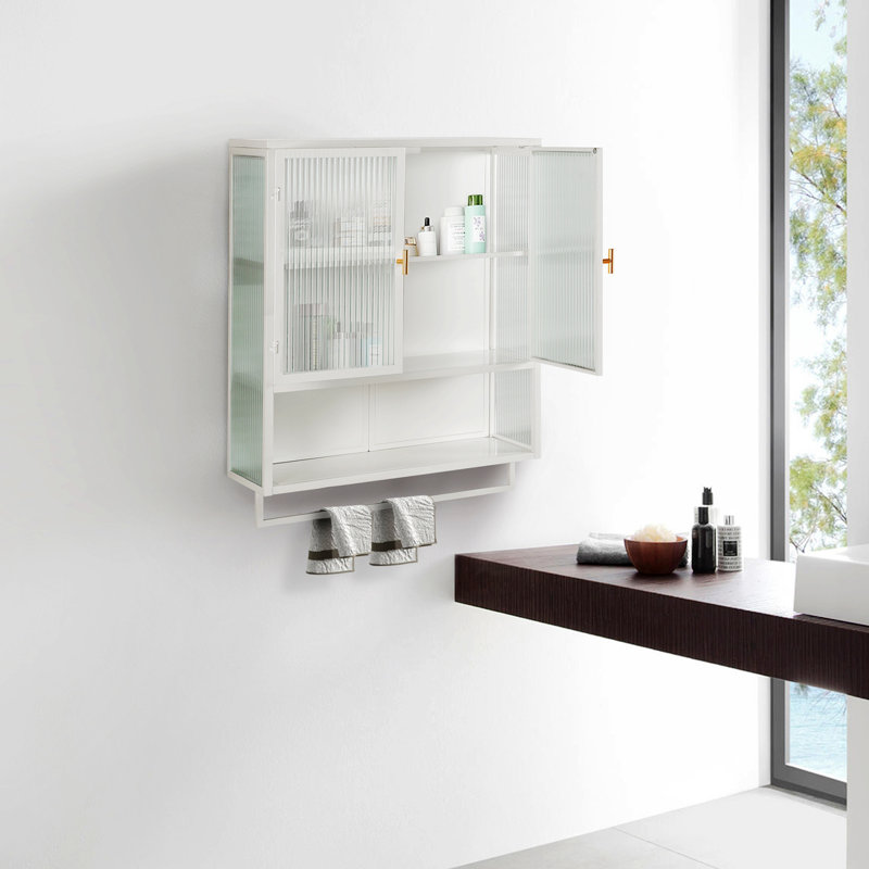 Modern Two-Door Wall Cabinet With An Open Shelf And Towel Rack