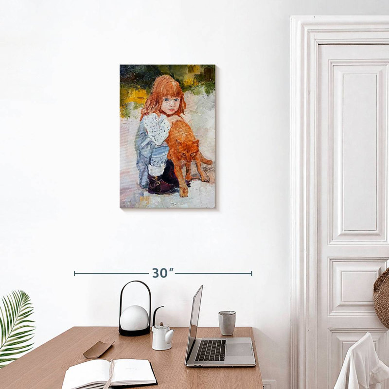 Fille avec chat, H 24 po x l 16 po